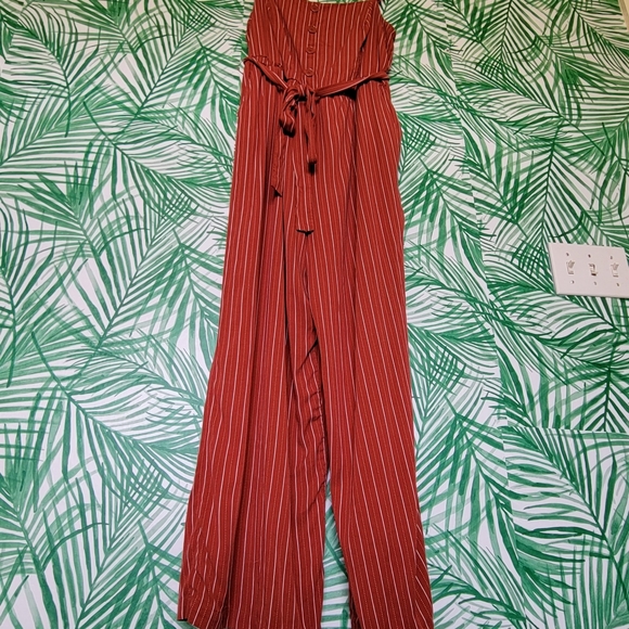 Rust Orange Striped Wide Leg Jumpsuit - Picture 3 of 3